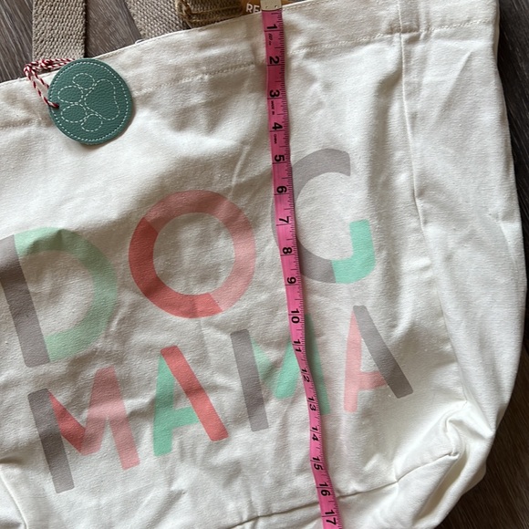 NWT handcrafted “dog mama” cotton canvas large reusable tote bag tan cream - Picture 7 of 10